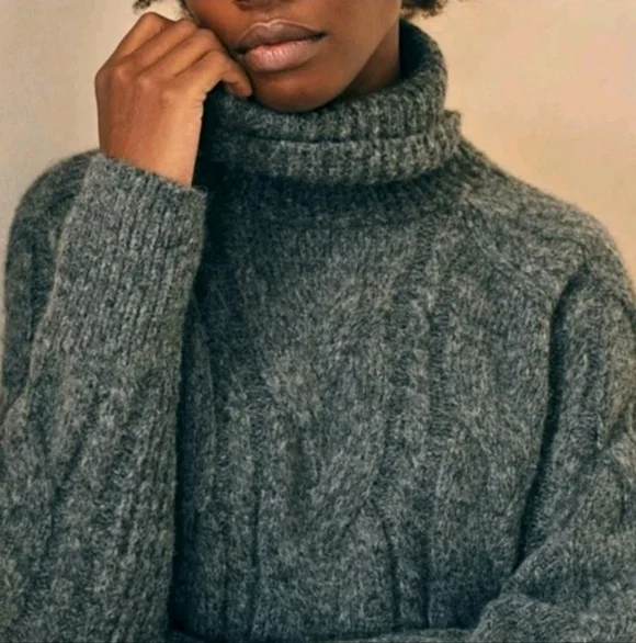 Faherty Frost Cable Stitch Turtleneck Sweater XS Charcoal Gray - Picture 3 of 15